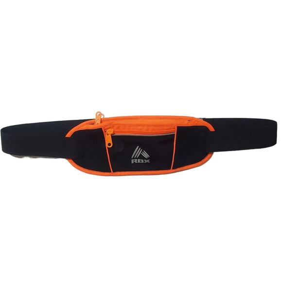 RBX Running Belt Walking Fluorescent Orange Black Adjustable Zipper Pockets - Picture 1 of 7